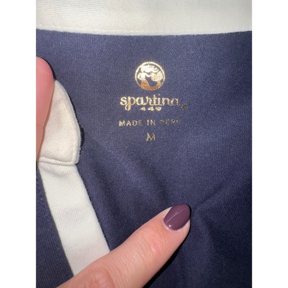 Spartina 449 Navy White Trim V Neck 3/4 Sleeve Tunic Dress M - Picture 6 of 7